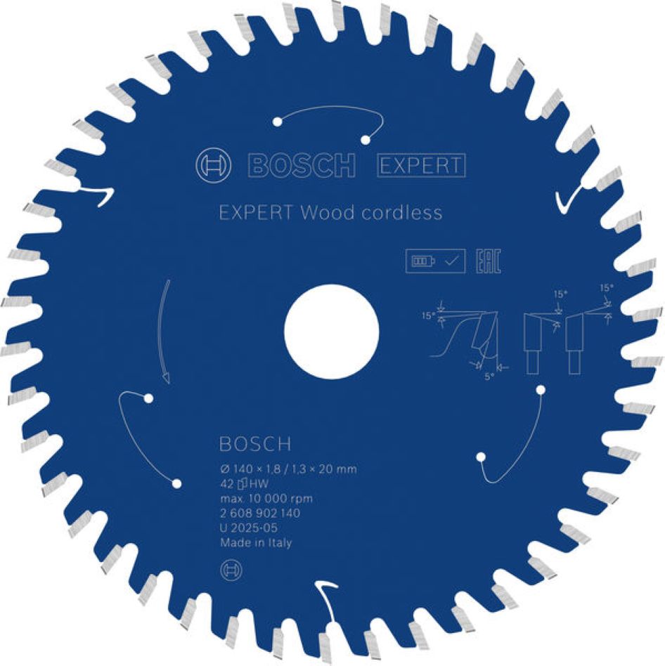 Bosch Blauw Accessoires 2608902140 EXPERT Cirkelzaagblad Wood cordless 140 x 1.8/1.3 x 20 mm T42