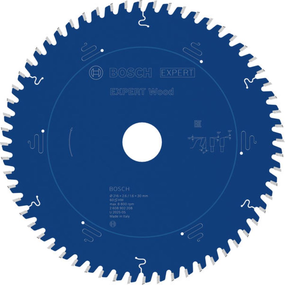 Bosch Blauw Accessoires 2608902208 EXPERT Cirkelzaagblad Wood 216 x 2.6/1.6 x 30 mm T60