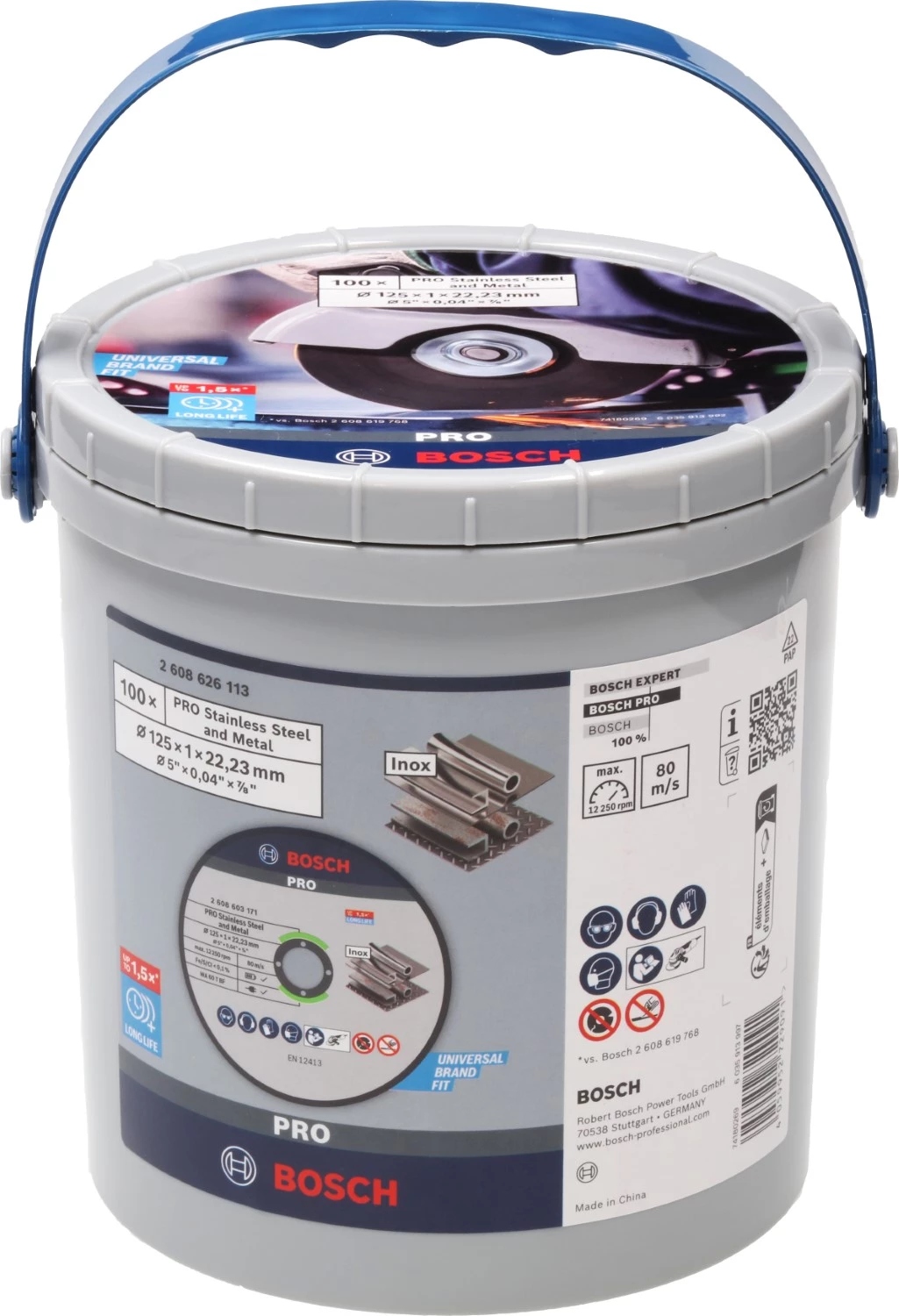 Bosch Blauw Accessoires 2608626113  WA 60 T BF Pro Doorslijpschijf INOX en Metaal 125 x 1.0 mm 100 stuks in emmer