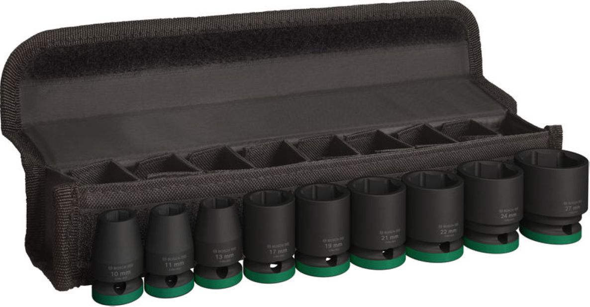 Bosch Blauw Accessoires 2608003038 PRO 9-delige krachtdoppenset 38 mm 10; 11; 13; 17; 19; 21; 22; 24; 27 mm