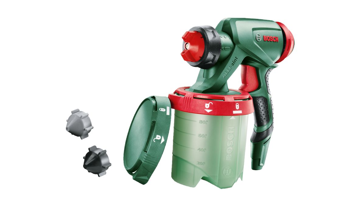 Bosch Groen 1600A008W8 PFS AC PSF spray gun Pistoolgreep, reservoir, deksel, drie fijnspuitmondstukken