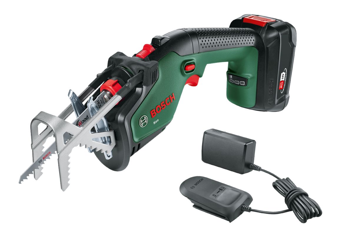 Bosch Groen 0600861A00 KEO 18 Accu Tuinzaagmachine 1 x 18V 2,0 Ah en lader AL1810CV in doos