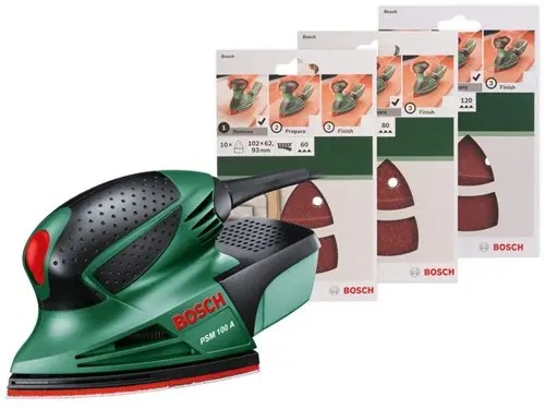 Bosch Groen 06033B7002 PSM 100 A Multischuurmachine met Schuurpapier 3x 10 ST