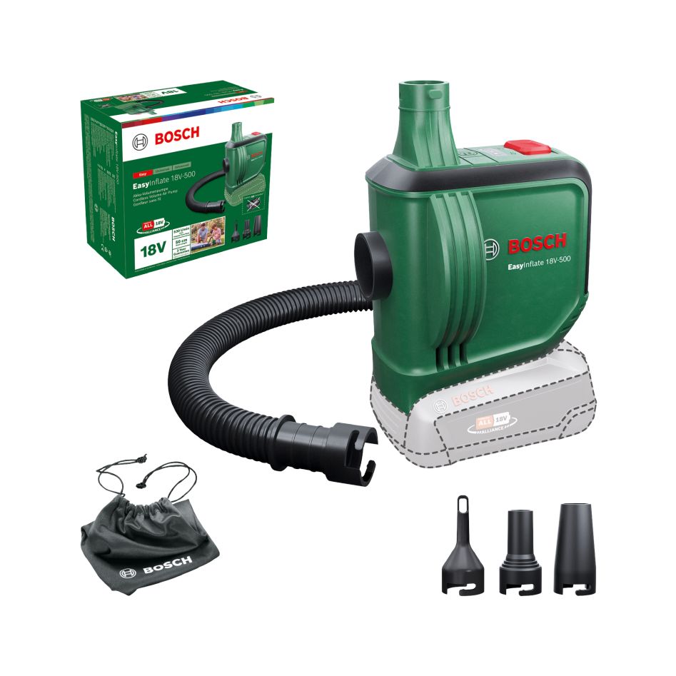 Bosch Groen 0603947200 EasyInflate 18V-500 Accuvolumepomp set excl. accu's en lader in doos
