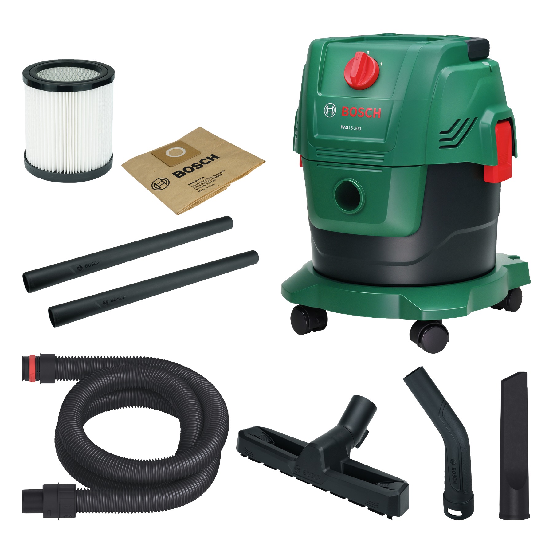 Bosch Groen 06033E7000 PAS15-200 Stofzuiger met accessoireset in doos