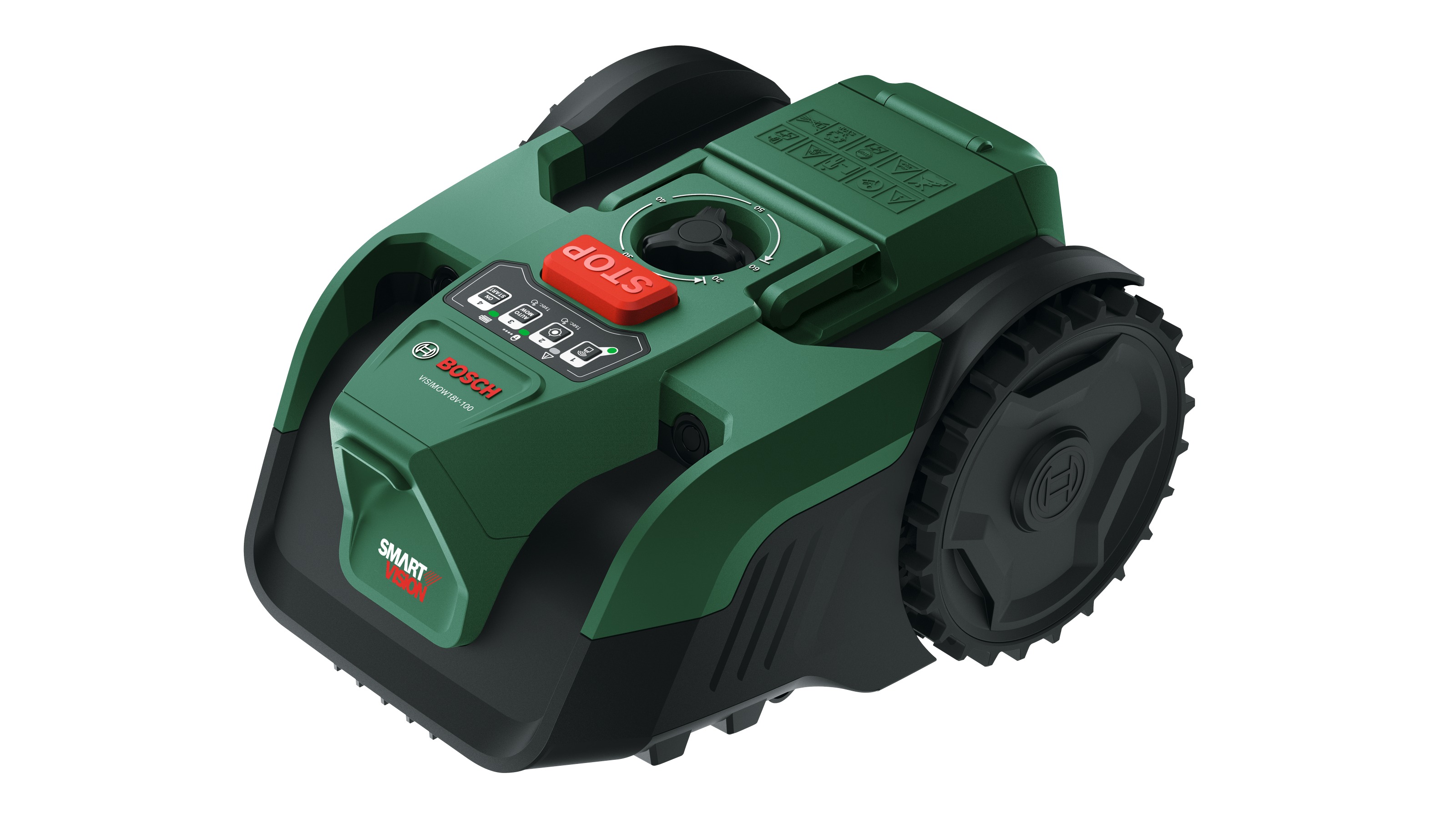 Bosch Groen 06008E1002 VISIMOW18V-100 Robotmaaier + blades 1x 18V 4.0Ah accu n AL 18V-44 lader en reservemessen in doos