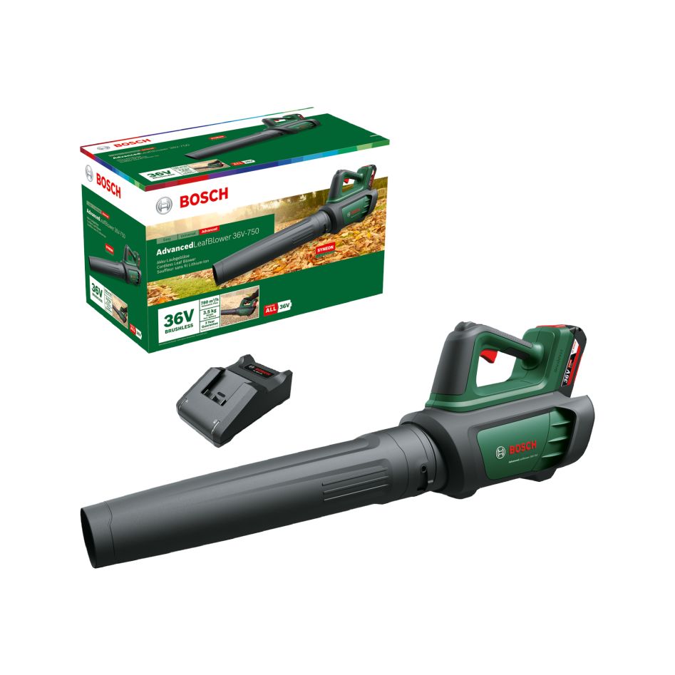 Bosch Groen 06008C6000 AdvancedLeafBlower 36V-750 Accubladblazer 1x 2,0 Ah en lader in doos