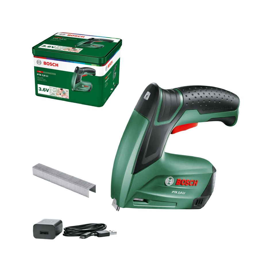 Bosch Groen 0603968200 PTK 3,6 LI Accutacker set 3,6V 1,5 Ah en Micro-USB-kabel en oplader in doos