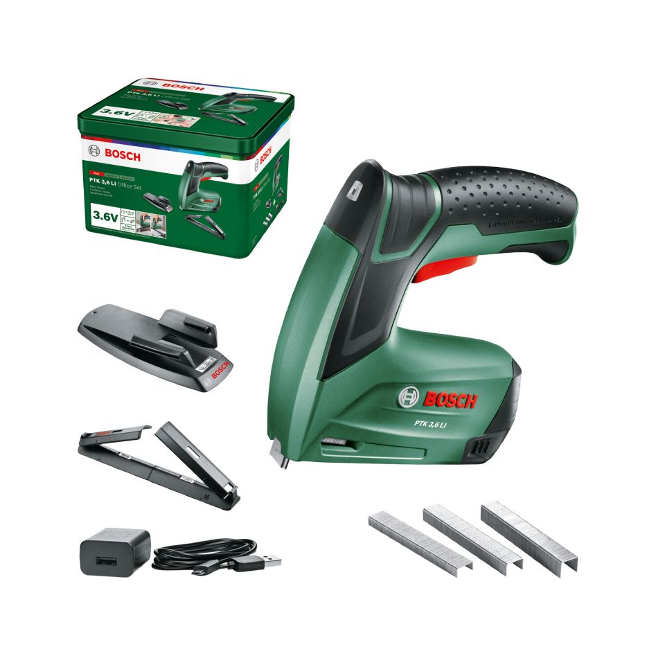 Bosch Groen 0603968202 PTK 3,6 LI Office Set Accutacker set 3,6V 1,5 Ah, Micro-USB-kabel en oplader in doos