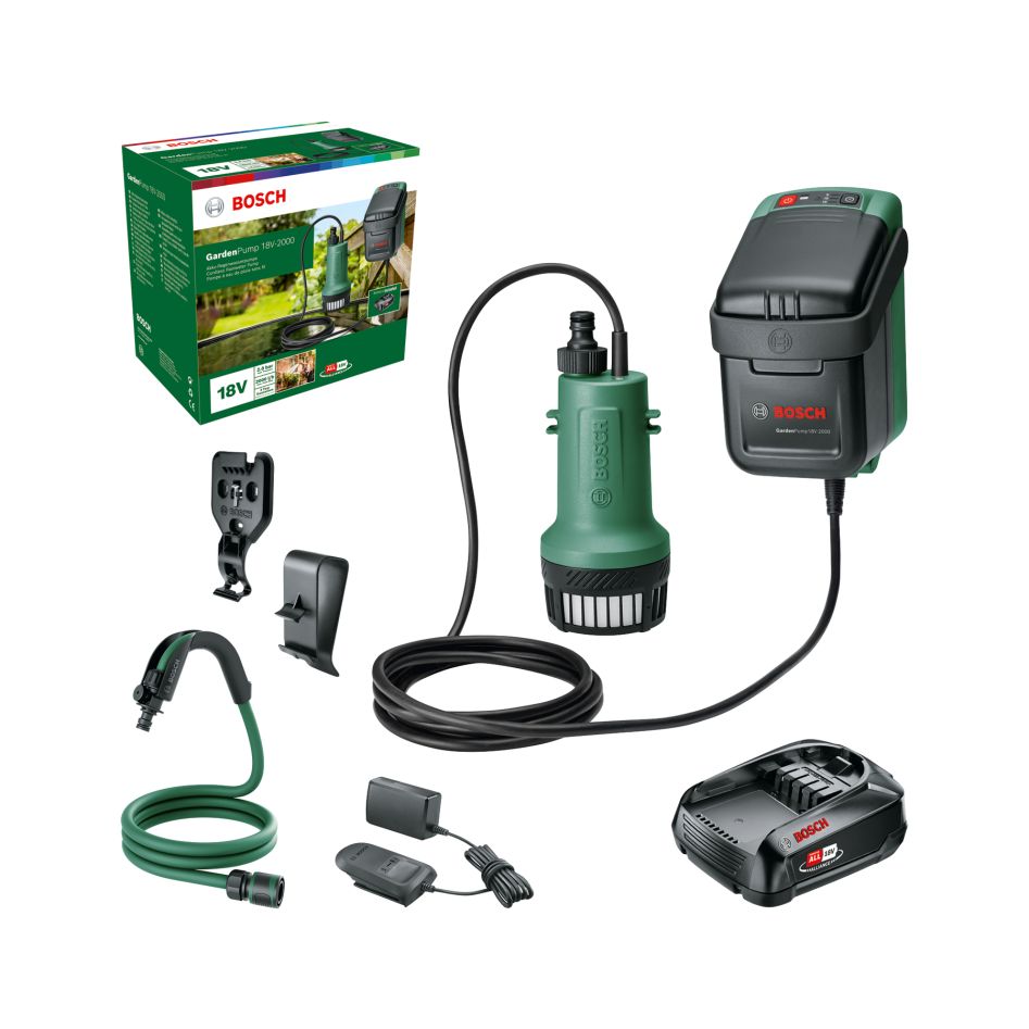 Bosch Groen 06008C4202 GardenPump 18V-2000 Accuregentonpomp 1x 18V 2,5 Ah accu en lader