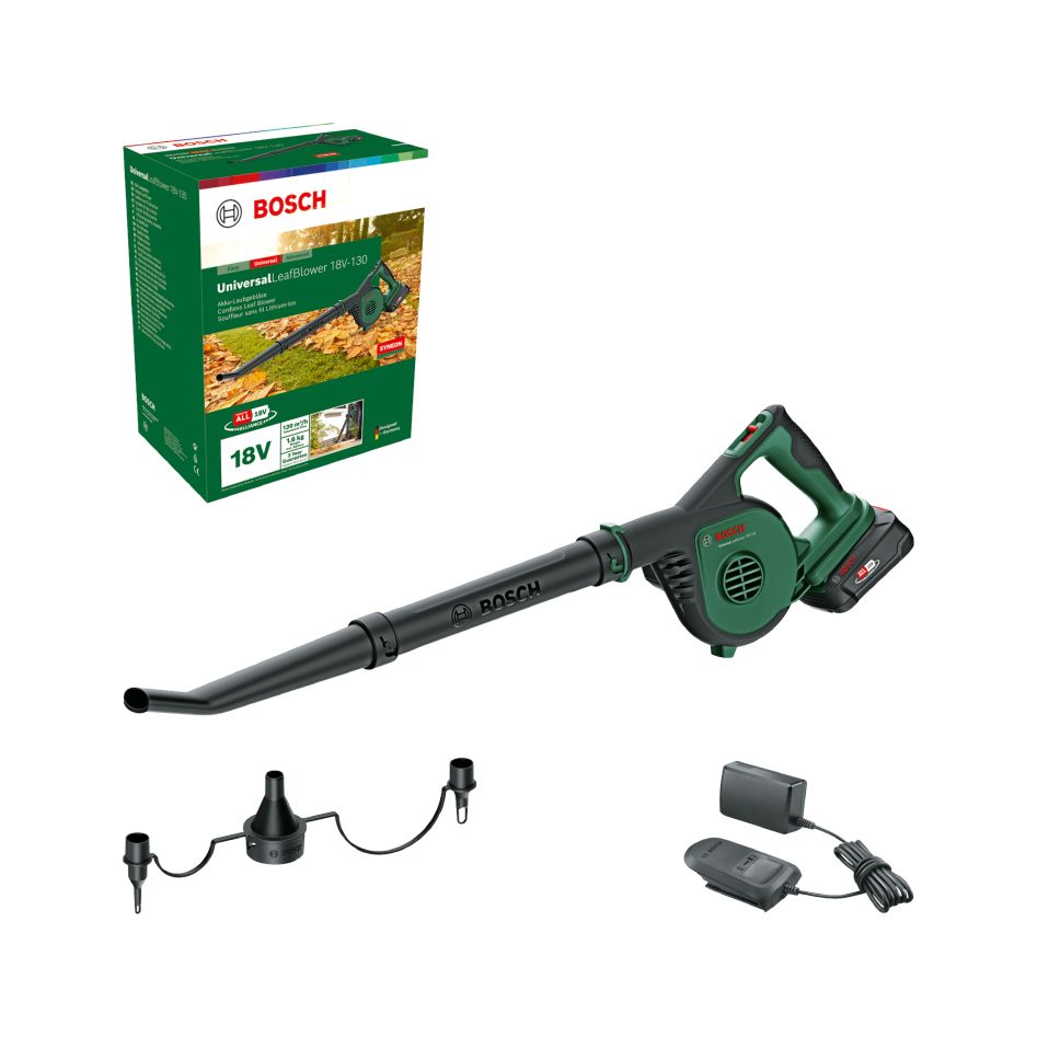 Bosch Groen 06008A0600 UniversalLeafBlower 18V-130 Accubladblazer 1x 2,5 Ah en lader in doos