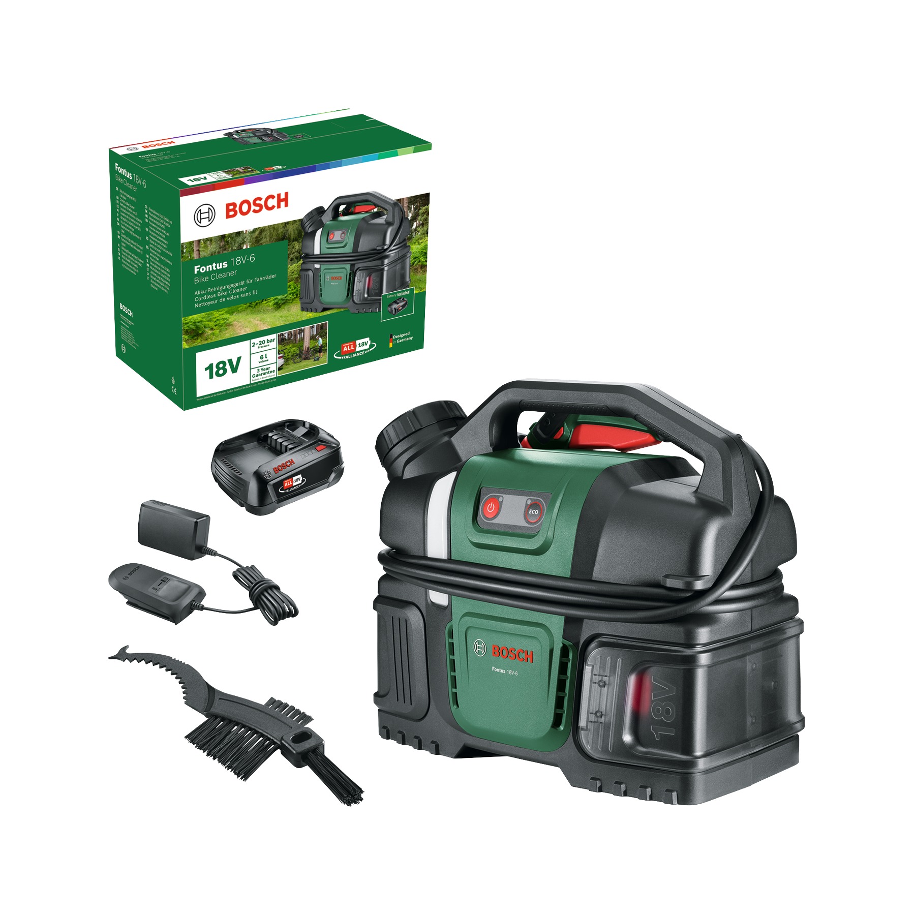 Bosch Groen 06008B6201 Fontus 18V-6 18V Accureiniger 1x 18V 2.0Ah accu en lader in doos