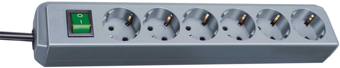 Brennenstuhl 1159540015 Eco-Line stekkerdoos met schakelaar 6-voudig zilver grijs 1,5 m H05VV-F 3G1,5