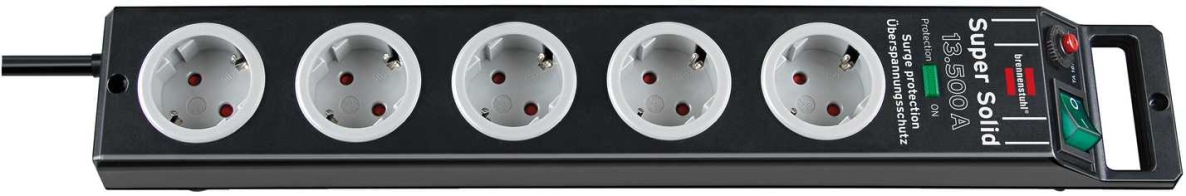 Brennenstuhl 1153380315 Super-Solid overspanningsbeveiliging 13.500 A 5-voudig zwart 2,5 m H05VV-F 3G1,5