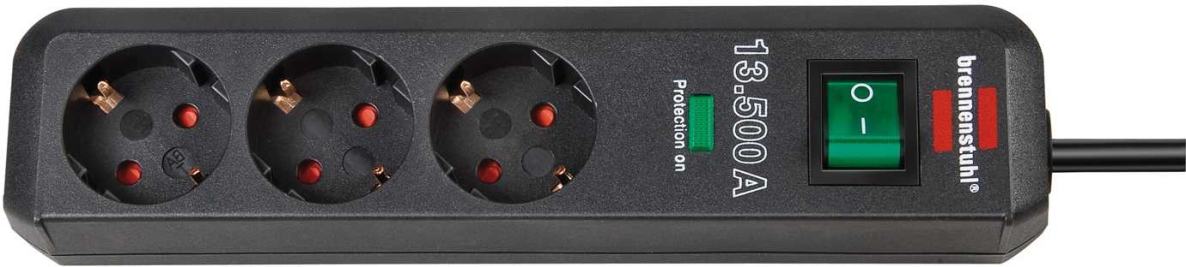 Brennenstuhl 1158810315 Eco-Line 13.500A stekkerdoos met overspanningsbeveiliging 3-voudig antraciet 1,5m H05VV-F 3G1,5 Blister
