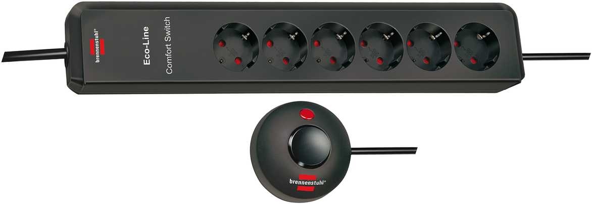 Brennenstuhl 1159450616 Eco-Line Comfort Switch Stekkerdoos 6 voudig anthraciet 2m H05VV-F 3G1,5