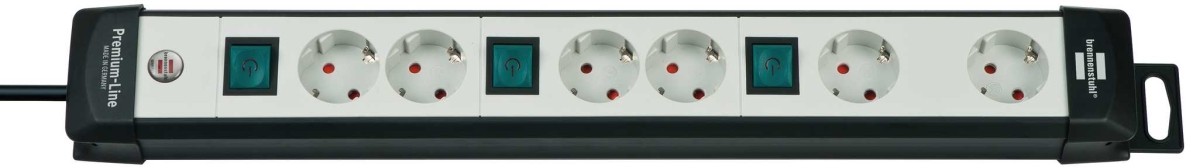 Brennenstuhl 1951560600 Premium-Line Techniek stekkerdoos 6-voudig zwart/lichtgrijs 3m H05VV-F 3G1,5 2-voudig schakelbare speciaal geordend voor adapterstekkers
