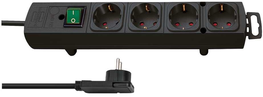 Brennenstuhl 1153100100 Comfort-Line Plus stekkerdoos met platte stekker 4-voudig zwart 2m H05VV-F 3G1,5
