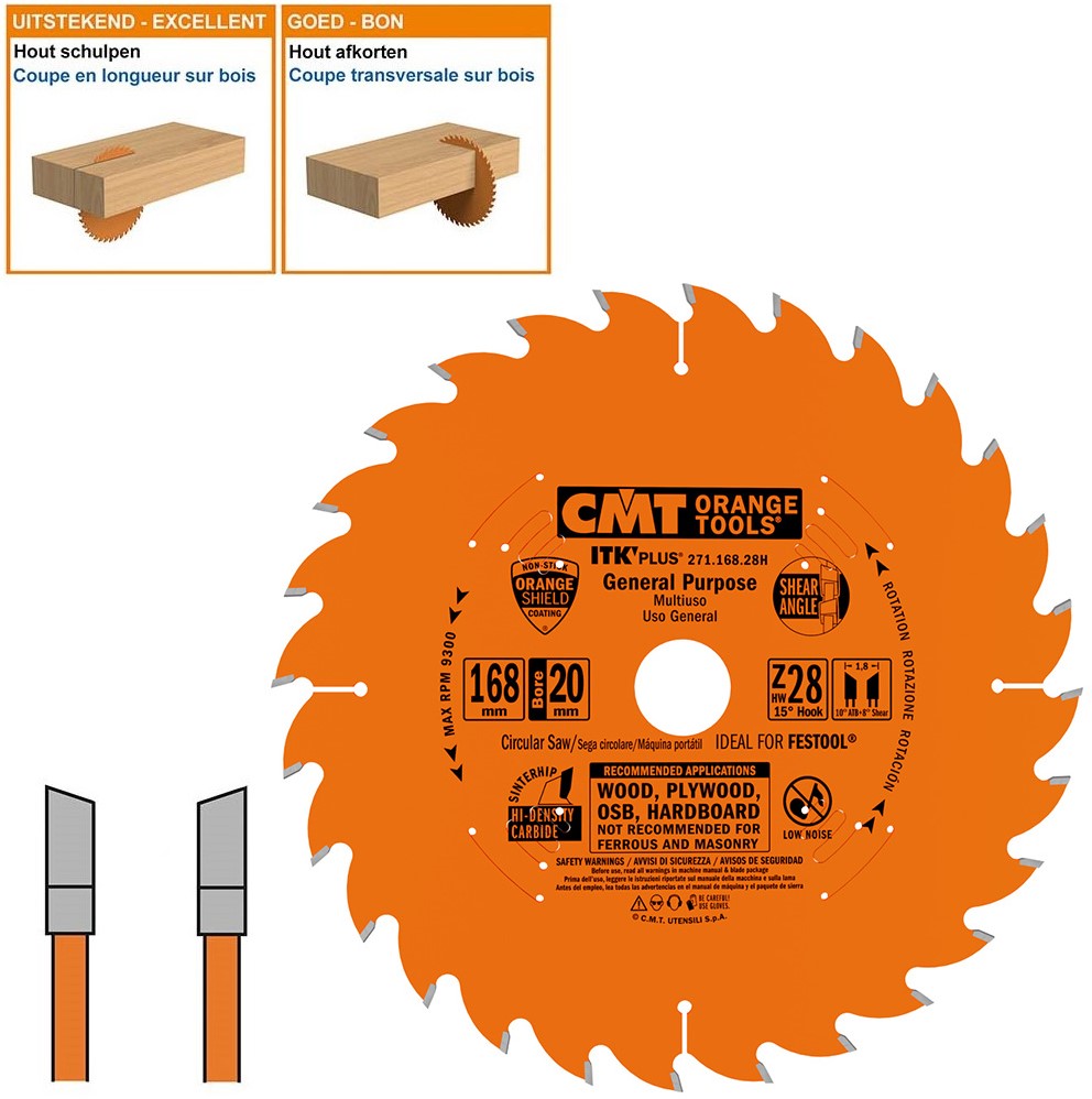 CMT 271.168.28H ITK-Plus Schulp-en afkortzaagblad Hout met hardmetalen tanden 168 x 20 x 1,2 x 28T