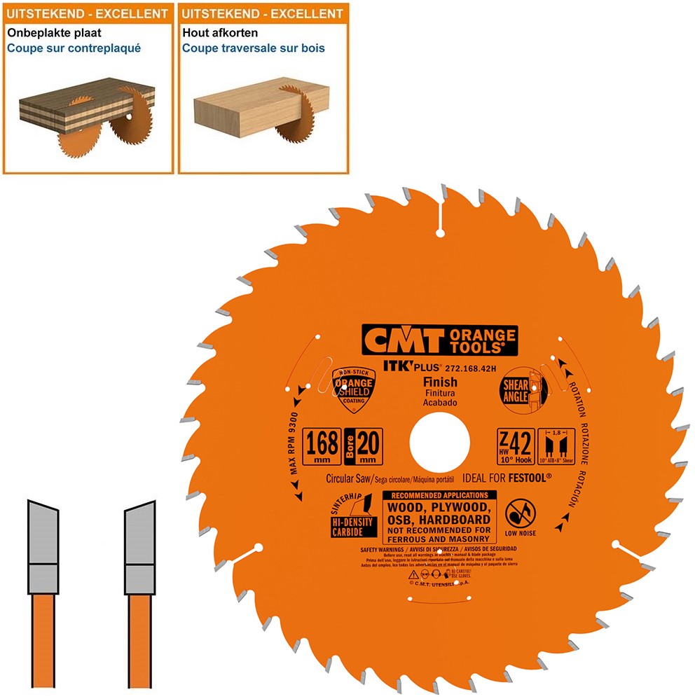 CMT 272.168.42H ITK-Plus Universeel Zaagblad Hout met HW tanden 168 x 20 x 1,2 x 42T
