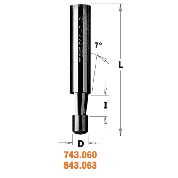 CMT 843.063.11 kantenfrees met geleiding zonder lager 7° schacht 8 mm