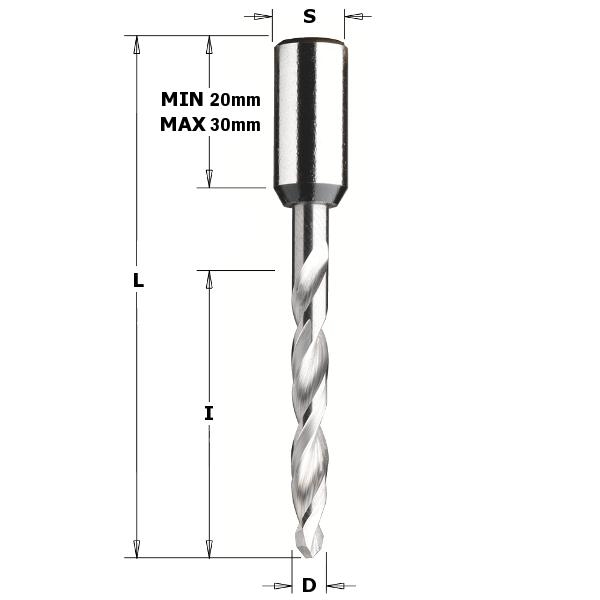 CMT 314.050.21 Drevelboor massief HWM 5mm, schacht 10x20 rechts