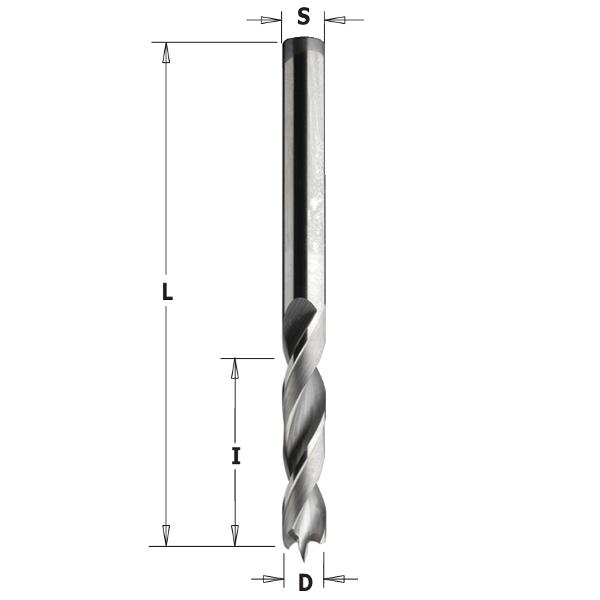 CMT 363.025.21 Spiraalboor massief hwm, negatief geslepen voorsnijders, 2,5mm, schacht 2,5mm rechts