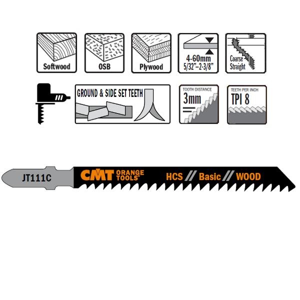 CMT JT111C-5 Decoupeerzaagbladen HCS T-Schacht Hout 5 stuks