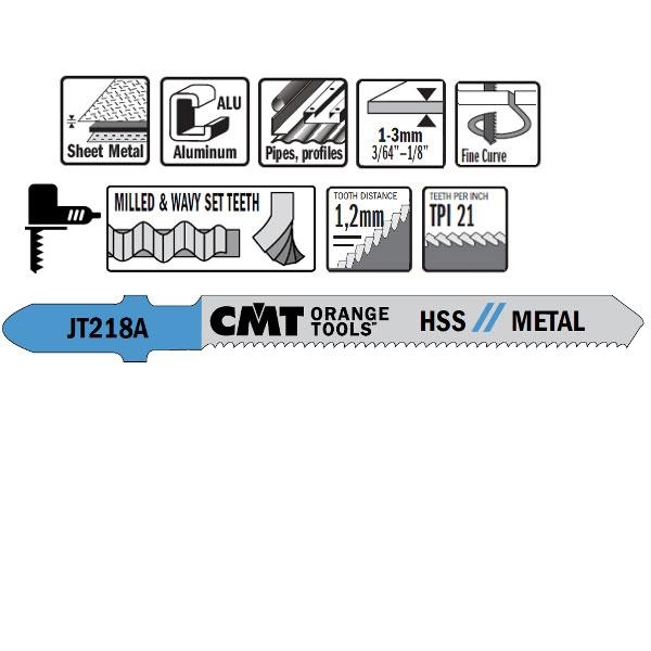 CMT JT218A-5 Decoupeerzaagbladen HSS T-Schacht Metaal 5 stuks