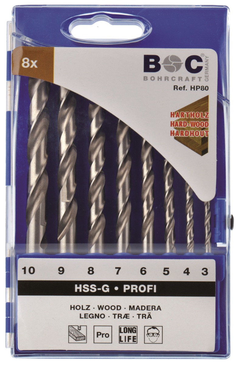 Bohrcraft 31101430008 Houtborenset HP80 Profi HSS-G / 3 - 10 x 1,0 mm / 8-dlg