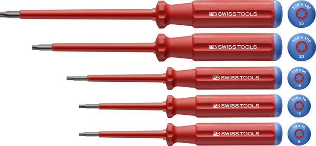 PB Swiss Tools PB 5549 Classic VDE schroevendraaierset torx 5 stuks, volledig geïsoleerd tot 1000 V AC / 1500 V DC volgens IEC/EN 60900