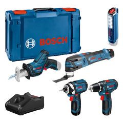 Bosch Blauw 0615990N1D 5 Toolkit 12V - accuboor + reciprozaag + slagschroevendraaier + multitool + lamp 12V 3 x 2.0Ah in XL-Boxx