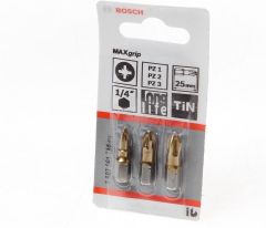 Bosch Blauw Accessoires 2607001755 3-delige schroefbitset Maxgrip PZ1-PZ2-PZ3, 25 mm