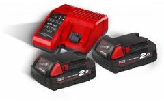 Milwaukee Accessoires 4933459213 M18 NRG-202 - M18 B2 DUO Pack 18V 2.0Ah Redlithium-Ion + Lader M12-18FC