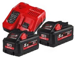 Milwaukee Accessoires 4933464713 M18 HNRG-552 - M18 HB5 DUO Pack 18V 5.5Ah High Output + Lader M12-18FC