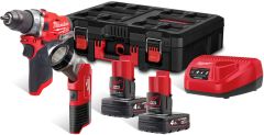 Milwaukee M12 FPP2AW-402P Powerpack M12FPD Slagboormachine + M12 TLED Led lamp 12V 4.0Ah 4933478824 - 1