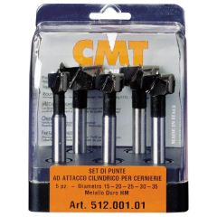 CMT 512.001.01 Set van 5 HW cylindirsche potscharnierboren, rechts - maten 15-20-25-30-35
