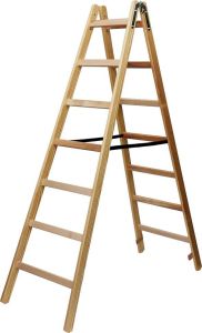 1481070 Houten ladder 2x7 sporten Hoogte bok ladder 1,84m