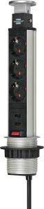 Brennenstuhl 1396200013 Tower Power USB-charger stekkerdoos 3-voudig met dubbele USB-laadingang 2m H05VV-F 3G1,5 Volledig verzonken in tafelblad