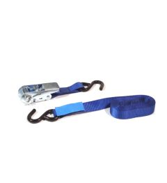 Sjorband 25mm. ratel blauw 5.0m met S-haken zwart