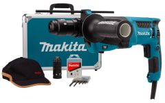 Makita HR2631FT13 Combihamer met wisselbare kop en 5-delige borenset in aluminium koffer
