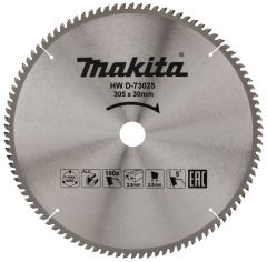 Makita Accessoires D-73025 HM-zaagblad Standaard Aluminium 305 x 30 x 2,8 x 100T 5g