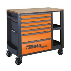 Beta 024004371 Verrijdbare werkbank met 7 laden en legborden - Oranje 80 kg