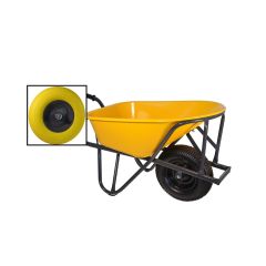 1251000950  Stratenmakerskruiwagen HDPE 90L geel met anti-lek wiel