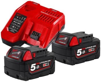 Milwaukee Accessoires 4933459217 M18 NRG-502 - M18 B5 DUO Pack 18V 5.0Ah Redlithium-Ion + Lader M12-18FC