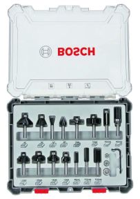 Bosch Blauw Accessoires 2607017472 15-delige gemengde freesset met schacht van 8 mm