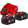 Milwaukee Accessoires 4933459217 M18 NRG-502 - M18 B5 DUO Pack 18V 5.0Ah Redlithium-Ion + Lader M12-18FC - 1
