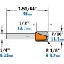 CMT 851.001.11 Kop-en schotelfrees, HW profielfrees 11,1 mm R= 3,2 mm schacht 1/4" - 3