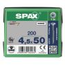SPAX 0191010450503 Universele schroef 4,5 x 50 mm, Deeldraad, Verzonken kop, T-STAR plus T20 - 200 stuks - 1