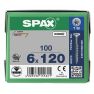 SPAX 0191010601205 Universele schroef 6 x 120 mm, Deeldraad, Verzonken kop, T-STAR plus T30 - 100 stuks - 1